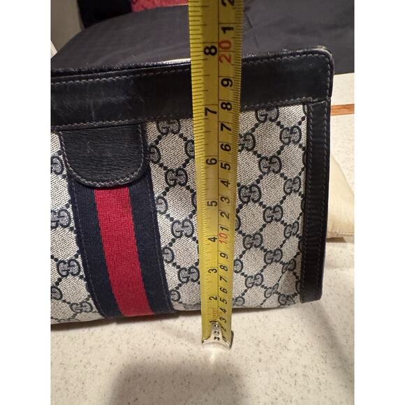 Vintage Gucci Parfums GG monogram clutch bag with a navy and red stripe - Picture 3 of 10